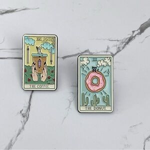 Coffee and Donut Tarot Card Pins Fun Lapel Pin Foodie Gifts Coffee Lover Pin